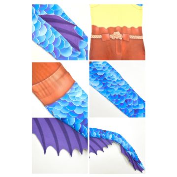 Kids Sea Monster Costume with Mask - Blue Scaled Fish Creature Jumpsuit