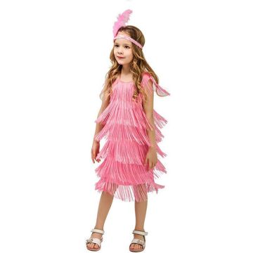 Girls Pink Flapper Costume - 1920s Gatsby Dress with Feather Headband