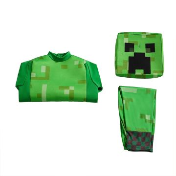 Kids Green Pixel Mob Costume with Block Mask - Gaming Character Suit