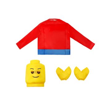 Kids Block Builder Costume - Red Construction Worker Outfit with Yellow Head & Gloves