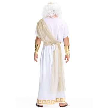 Adult Greek God Zeus Costume - White Toga Robe with Gold Trim