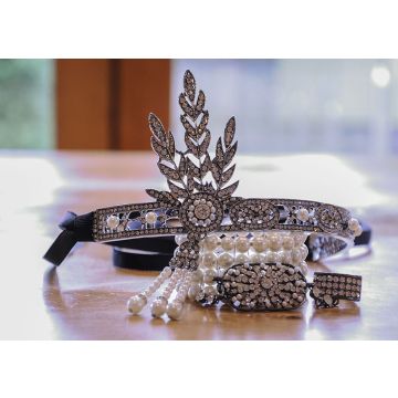 Adult 1920s Flapper Headband Bracelet Ring Set - Art Deco Gatsby Costume Accessories - alternate view