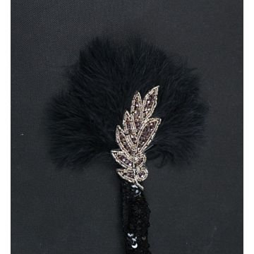 Adult 1920s Flapper Headband - Black Feather Gatsby Headpiece with Rose Gold Rhinestones