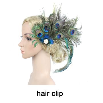 Adult 1920s Peacock Feather Fascinator - Art Deco Flapper Hair Clip