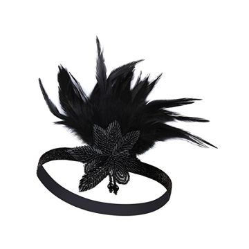 Adult Black Feather Flapper Headband - 1920s Gatsby Headpiece - alternate view