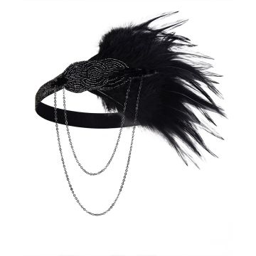 Adult 1920s Flapper Headband - Black Feather Art Deco Gatsby Accessory