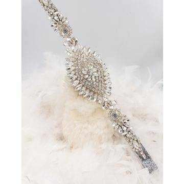 Adult 1920s Gatsby Headband - Silver Crystal Leaf Art Deco Flapper Headpiece