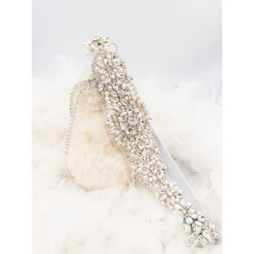 Adult 1920s Flapper Headpiece - Silver Rhinestone and Pearl Gatsby Headband