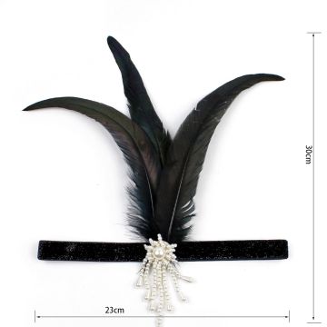 Women's Black Feather Flapper Headband with Pearl 1920s Great Gatsby