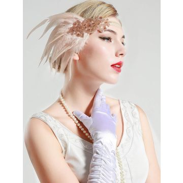 Women's 1920s Flapper Feather Headband - Rose Gold Beaded Art Deco Vintage Gatsby - alternate view 3