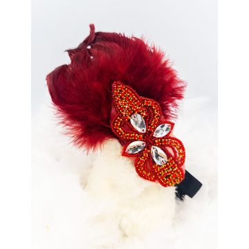 Adult 1920s Flapper Headband - Red Feather Crystal Gatsby Headpiece
