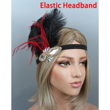 Adult 1920s Flapper Headband - Black Feather Plume with Rhinestone Gatsby Headpiece - alternate view 2