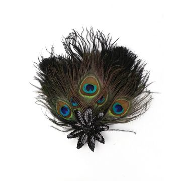 Adult 1920s Flapper Headband with Peacock Feathers and Beaded Ornament
