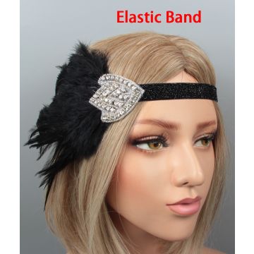Adult 1920s Flapper Headband - Black Feather & Rhinestone Gatsby Accessory - alternate view 3