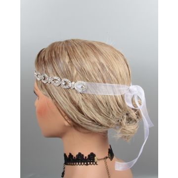 Womens 1920s Flapper Headband - Silver Crystal Gatsby Fascinator with Feather