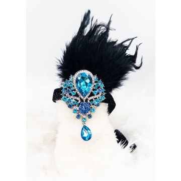 Adult 1920s Flapper Headband - Black Feather with Blue Rhinestone