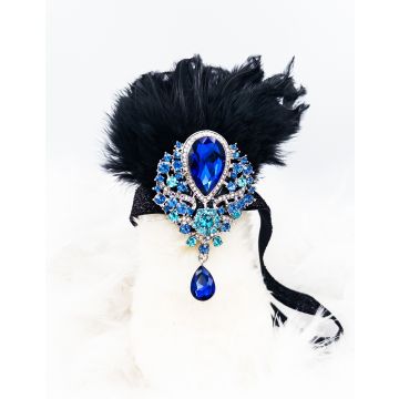 Adult 1920s Gatsby Headband with Blue Jewel and Black Feathers
