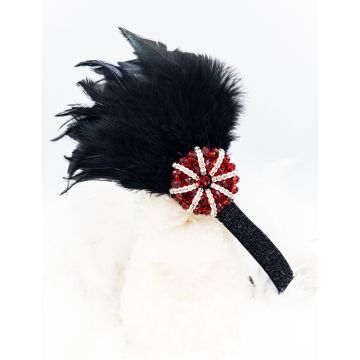 Adult 1920s Flapper Headband - Black Feather Red Crystal Gatsby Accessory