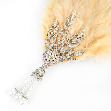 Adult 1920s Flapper Headband Champagne Gold Feather Crystal Pearl