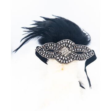 Adult 1920s Black Feather Headband with Rhinestone Art Deco Detail