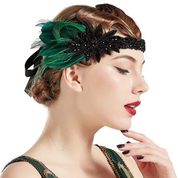 Adult 1920s Flapper Accessory Set - Black & Emerald 5-Piece Gatsby Costume Kit