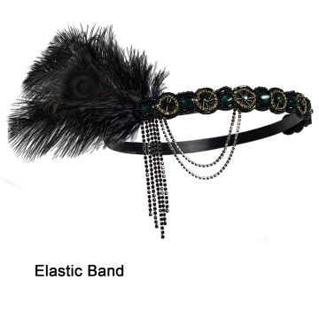 Adult 1920s Flapper Headband - Black Peacock Feather with Emerald Beading - alternate view 4