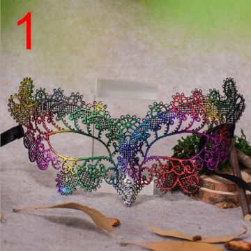 Lace Masquerade Mask Australia - Rainbow Metallic Venetian Eye Mask with Ribbon Ties