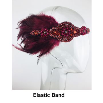 Adult 1920s Flapper Headband Wine Red Feather Great Gatsby Art Deco
