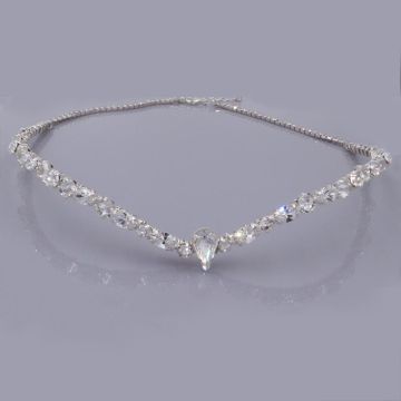 Adult Bridal Forehead Chain - Silver Crystal Headpiece with Teardrop Charm
