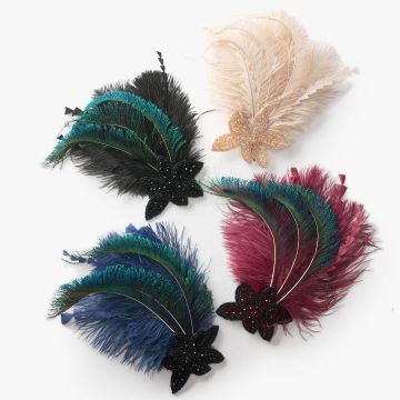 Adult 1920s Flapper Feather Headband - Gatsby Peacock Fascinator with Beaded Band