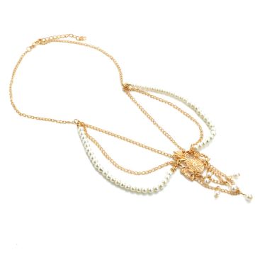 Adult Bohemian Gold Head Chain with Pearl Drops - 1920s Flapper Headpiece