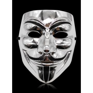 Chrome silver Guy Fawkes mask with exaggerated smile and goatee
