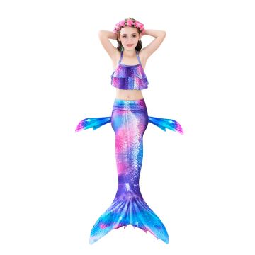Girls Swimmable Mermaid Tail Costume with Bikini Top and Monofin