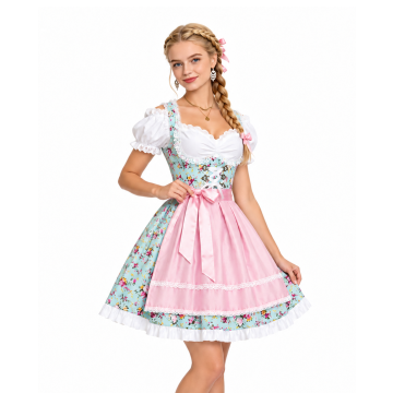 Womens Bavarian Oktoberfest Beer Maid Costume with Apron and Corset