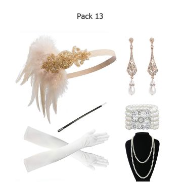 Adult 1920s Flapper Accessory Set - 6 Piece Gatsby Costume Kit with Headband, Gloves, Pearls - alternate view 15