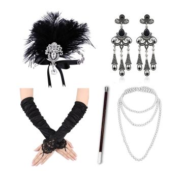 Adult 1920s Flapper Accessory Set - 5-Piece Gatsby Costume Kit with Gloves Headband - alternate view 2