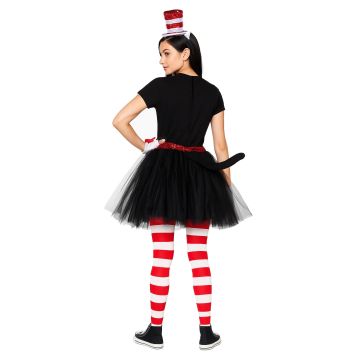 Adult Womens Storybook Cat Tutu Costume with Striped Hat and Tail