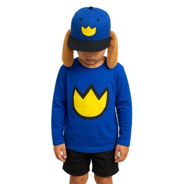Kids Comic Book Pup Costume - Blue Superhero Dog Shirt & Cap Set