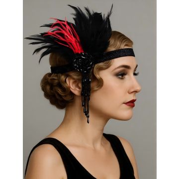 Roaring 20s Red Feather Headband – Vintage Flapper Fringe Hairpiece