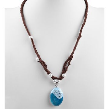 Kids and Adults Ocean Princess Necklace - Blue Heart Pendant with Braided Cord
