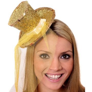 Gold Fever Mini Top Hat on headband Ladies Mini Glitter Top Hat - alternate view