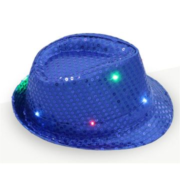 Kids Light-Up Sequin Fedora Hat - Blue LED Disco Party Hat - alternate view 2