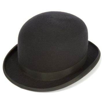Adult Black Bowler Hat - Classic Victorian Derby Hat with Ribbon Band - alternate view