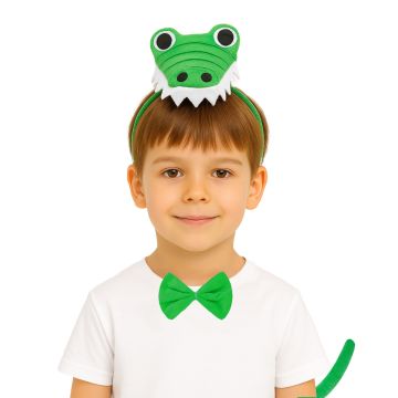 Kids Alligator Headband Bow Tail Set
