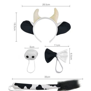 Kids Cow Costume Accessory Set - Headband Ears Horns Bow Tie Tail