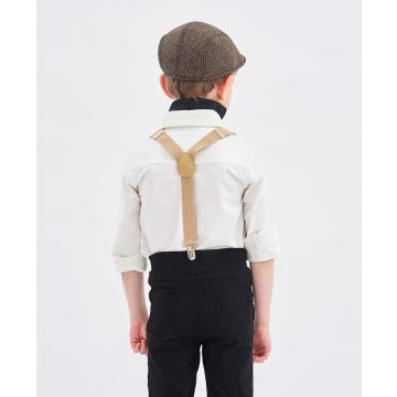 Kids Tan Elastic Braces - Adjustable Victorian Suspenders for Boys