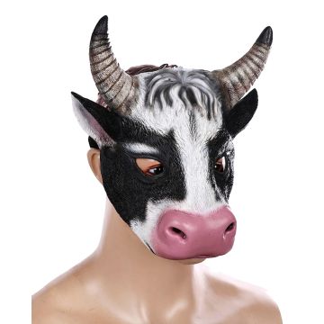 Adult Cow Mask - Realistic Holstein Farm Animal Face Mask with Horns