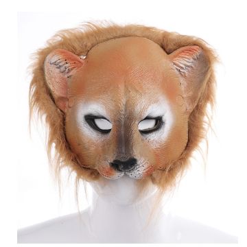 Adult leopard face mask with sculpted features and blonde fur mane