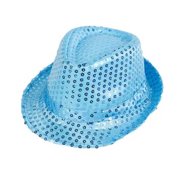Kids Light Blue Sequin Fedora Hat with LED Lights - Light-Up Party Accessory - alternate view