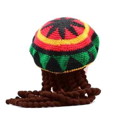 Adult Rasta Beret with Dreadlocks - Reggae Festival Hat